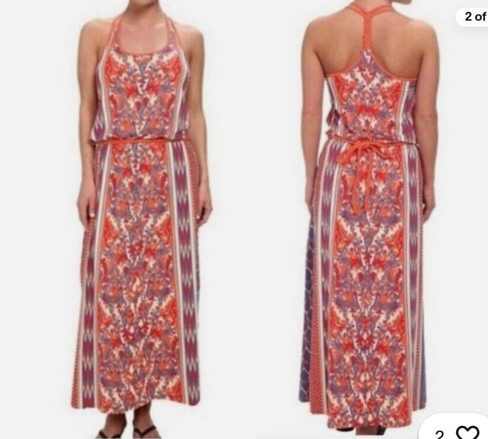 NORTH FACE Nicolette vacation resortwear Aztec print boho maxi racerback dress S